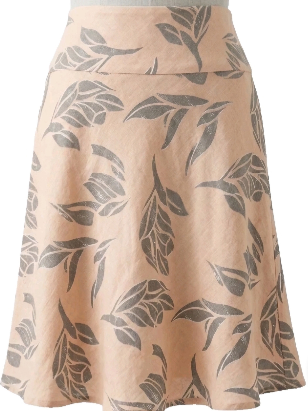 H&M Peach A-Line Skirt with Gray Leaf Motif